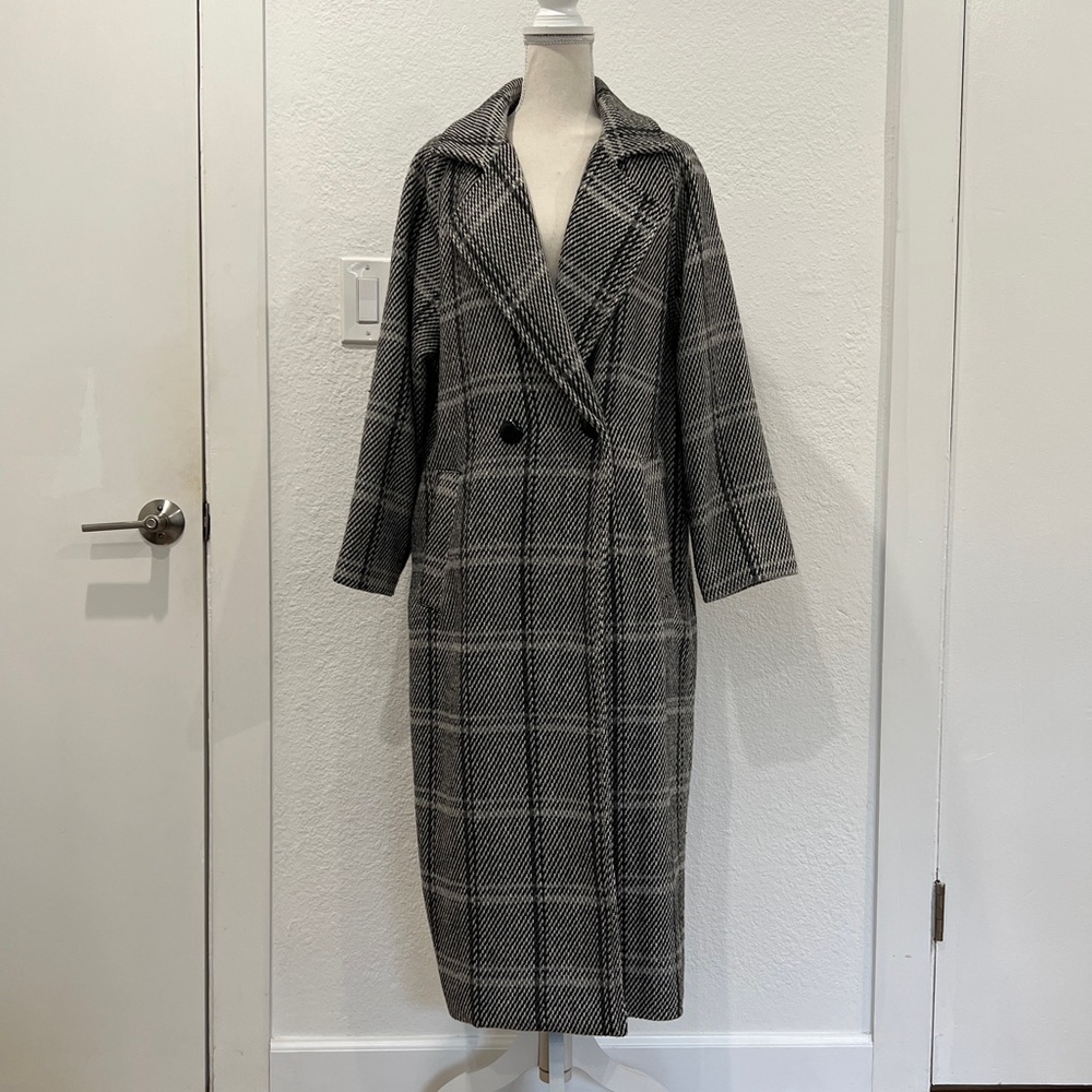 Urban Outfitters UO Dorothy Long Plaid Overcoat Coat Jacket